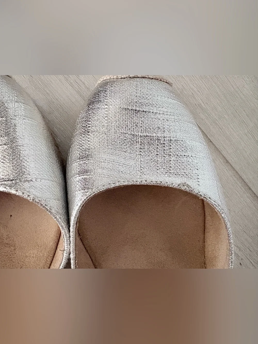 White Mountain Silver Metallic Espadrille Wedges with Tan Ankle Straps size 10